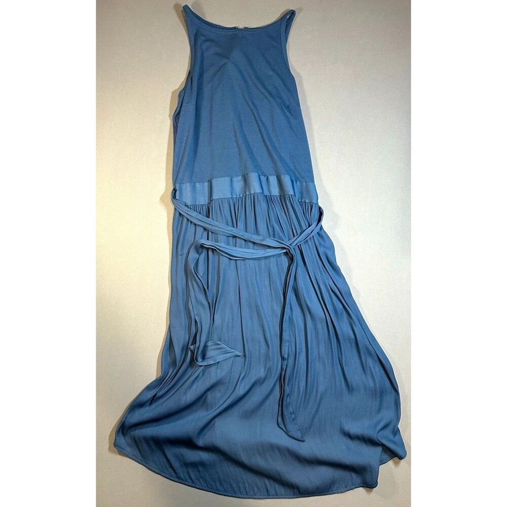 LOFT Women’s Blue Solid Sleeveless Jumpsuit Size 8 Tie Belted Zip Round